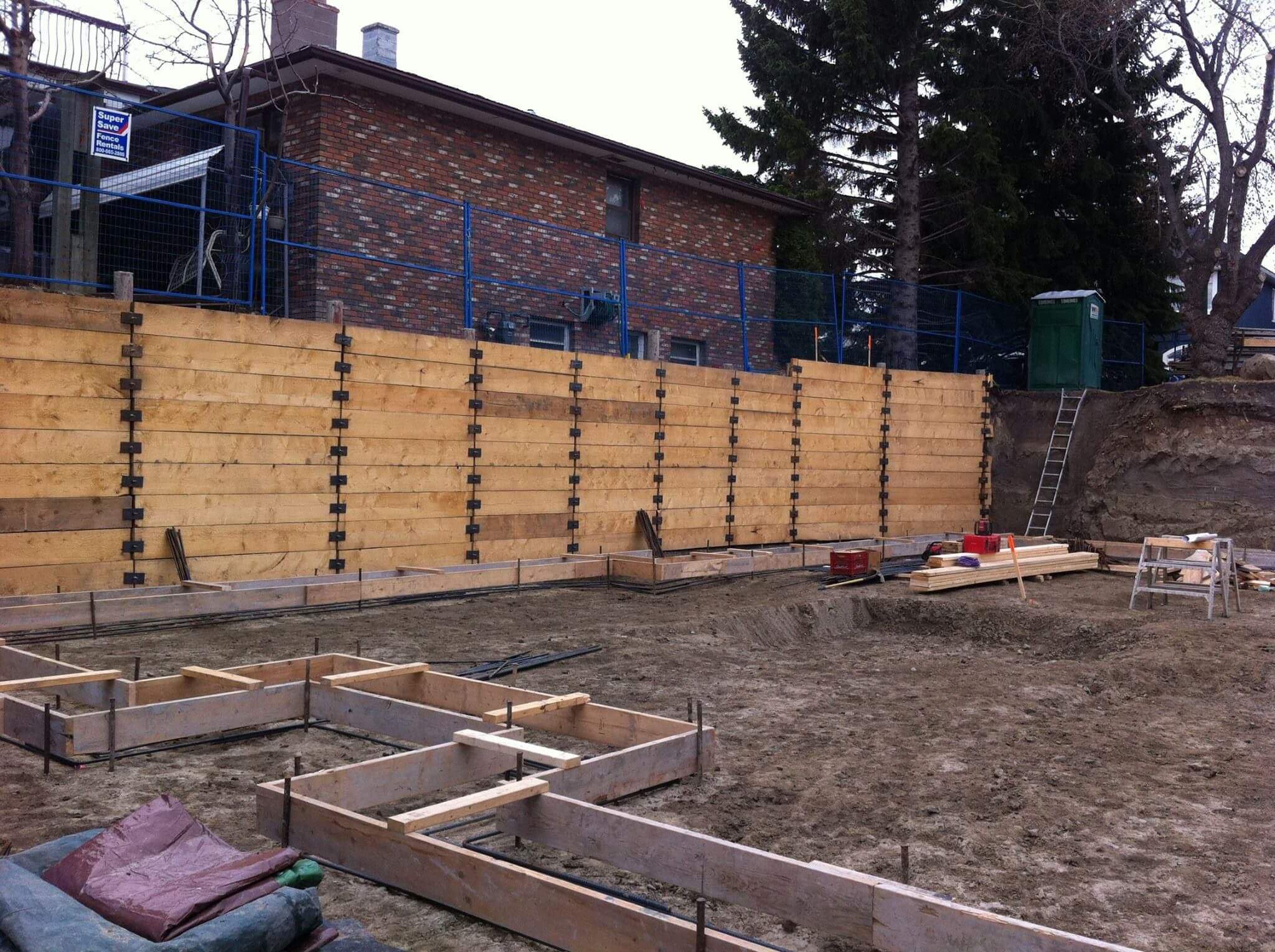 Shoring setup by Albari Construction to support excavation site in Hamilton.