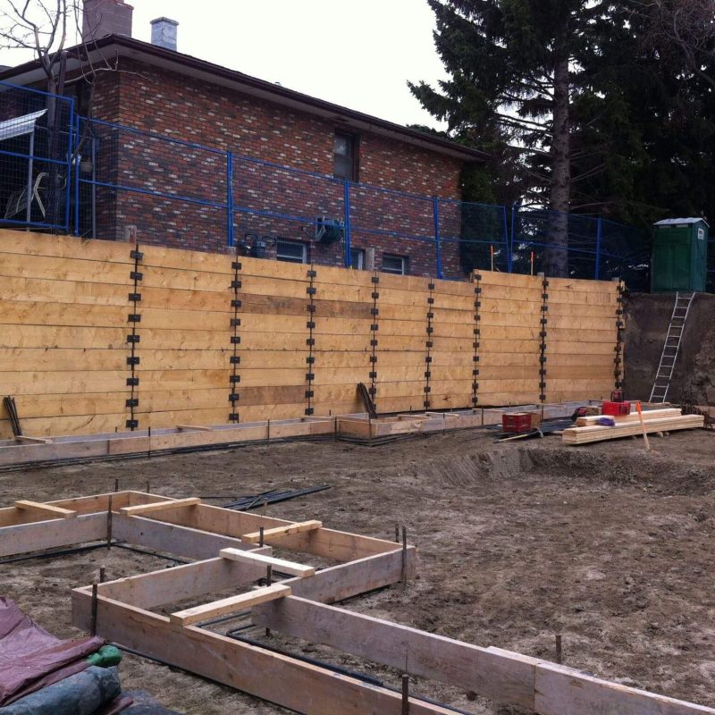 Shoring setup by Albari Construction to support excavation site in Hamilton.